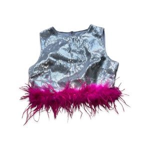 Contrast Fuzzy Sequin Tank Crop Top